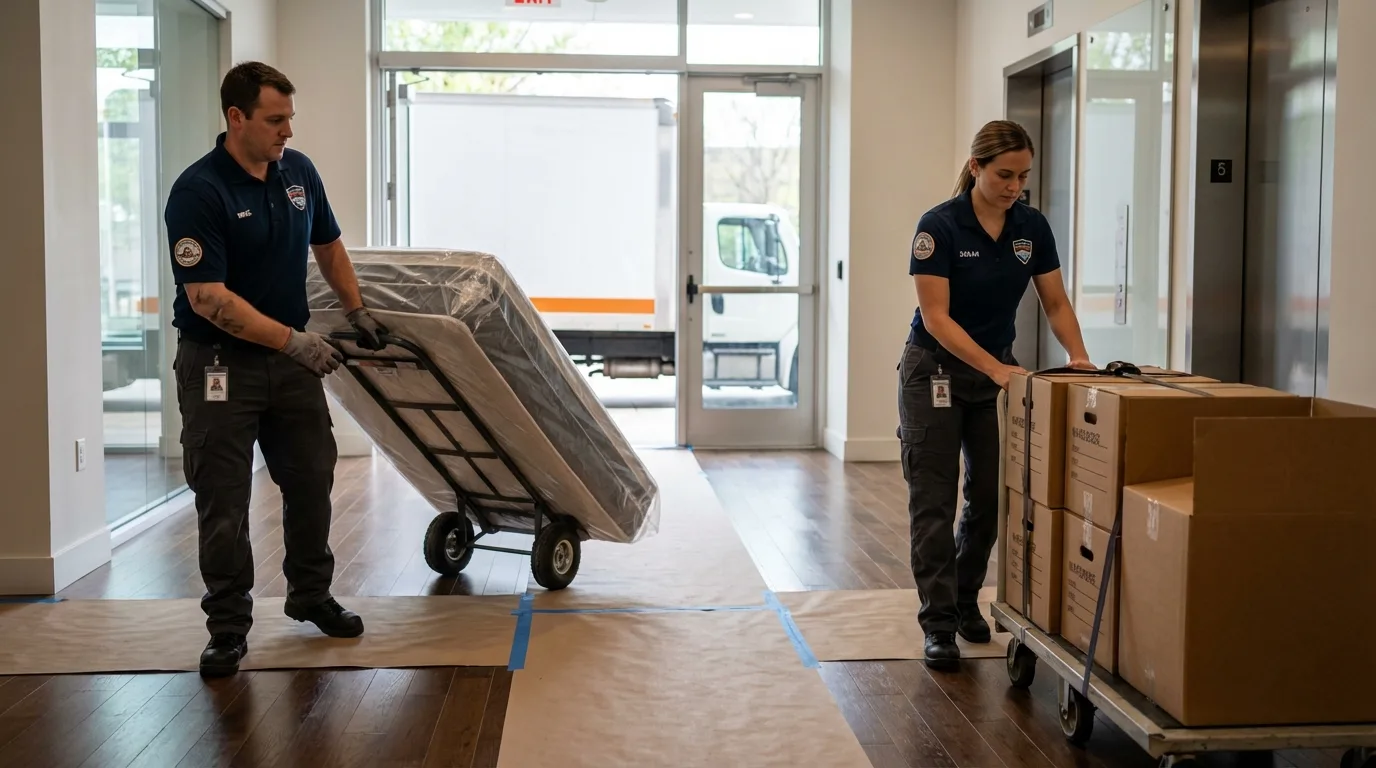 Professional apartment movers loading elevator in Arcadia, FL